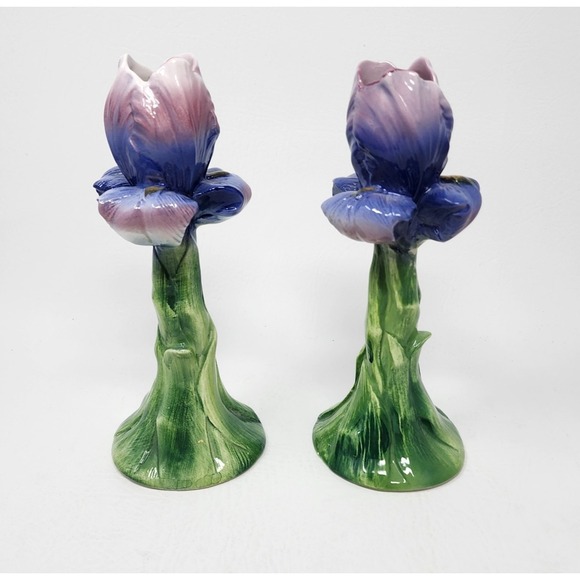 Ancora Other - Set of 2 Vtg Ancora Porcelain Iris Italian Candlestick Holders Hand Painted 8"